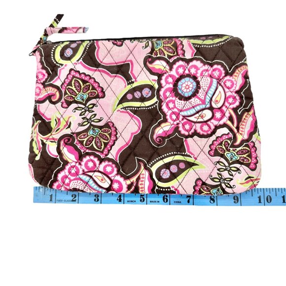 Tanya Lee Quilted Floral Zippered Pouch Make Up Travel Bag Pink Brown 6.5 x 9.5 - Picture 7 of 8